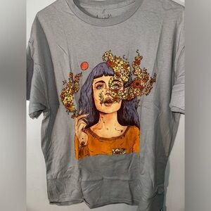 Light grey tshirt with girl smoking flowers